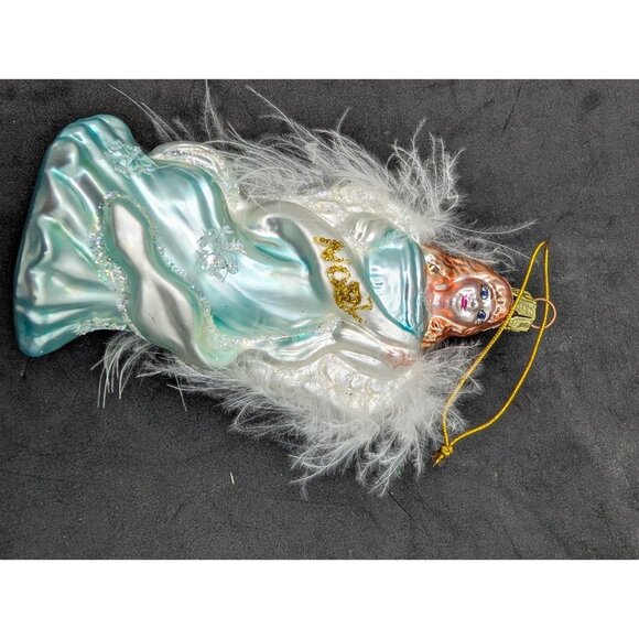 Vtg. Best Santa Christmas Ornament Angel 'NOEL' Glass Angel faux Feathers 5.25” - Picture 6 of 15
